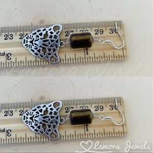 Tiger eye gemstone charm silver dangle earrings